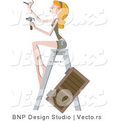Vector of Girl Installing a New Shutter Blind on a House by BNP Design Studio