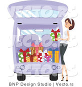 Vector of Girl Loading Presents into a Van by BNP Design Studio