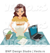 Vector of Girl Organizing Papers in Her Home Office by BNP Design Studio