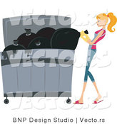 Vector of Girl Putting Trash in a Dumpster by BNP Design Studio