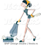 Vector of Girl Vacuuming Floor While Holding Duster by BNP Design Studio
