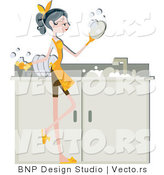 Vector of Girl Washing Dirty Dishes in a Sink by BNP Design Studio