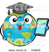 Vector of Globe Earth Graduate Character Holding a Tablet by BNP Design Studio