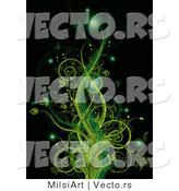 Vector of Glowing Green Floral Vines with Butterflies Against Black Background Design by MilsiArt