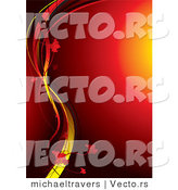 Vector of Glowing Red Orb Background with Yellow Vines and Flowers by Michaeltravers