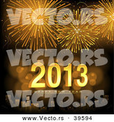 Vector of Golden Fireworks Exploding over a City with Happy New Year 2013 Text Centered by Dero
