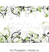 Vector of Green and Black Leafy Vines Border Frame with Blank White Copyspace Background by KJ Pargeter