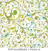 Vector of Green and White Background Pattern with Leafy Vines by OnFocusMedia