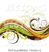 Vector of Green, Brown, Orange and Beige Waves with Vines and Orange Grunge Splatters by OnFocusMedia