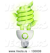 Vector of Green Energy Efficient Lightbulb with Leaves Sprouting from the Glass and Green Arrows Above the Spiral by Beboy