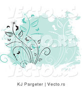 Vector of Green Floral Vines Grunge Background with Vines and Butterflies by KJ Pargeter