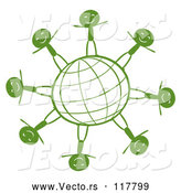 Vector of Green Grid Globe with Happy Stick People by