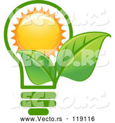 Vector of Green Leaf Lightbulb with a Sun by Vector Tradition SM