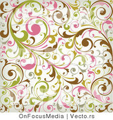 Vector of Green, Pink, Brown Leafy Vines Background Pattern Design by OnFocusMedia