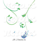 Vector of Green Tendriled Vines with Purple and Blue Flowers by