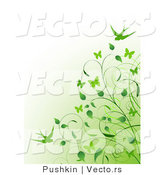 Vector of Green Vines and Swallows over Gradient Green to White Background by Pushkin