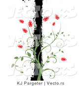 Vector of Green Vines with Red Flowers Climbing a Black Grunge Bar, over White Background by KJ Pargeter
