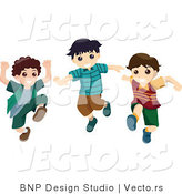Vector of Group of 3 Happy Boys Running and Jumping by BNP Design Studio