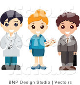 Vector of Group of 3 Happy Children Dressed up As a Doctor, Librarian and a Businessman by BNP Design Studio