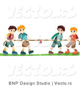 Vector of Group of 4 Young Boys Playing Tug of War Game by BNP Design Studio