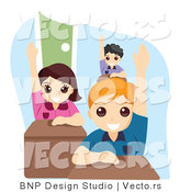 Vector of Group of Educated School Kids Raising Their Hands in Class by BNP Design Studio