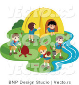 Vector of Group of Happy Boy Scouts Preparing Camp Site by BNP Design Studio