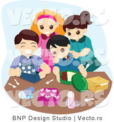 Vector of Group of Happy Children Unpacking Their Lunch Boxes by BNP Design Studio