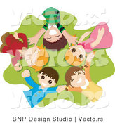 Vector of Group of Happy Kids Laying in a Circle on Grass by BNP Design Studio