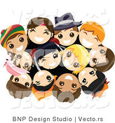 Vector of Group of Happy Young Kids in a Huddle, Looking up by BNP Design Studio
