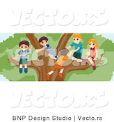 Vector of Group of Kids Playing in a Big Tree by BNP Design Studio