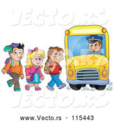 Vector of Group of School Children Boarding a Bus by Visekart