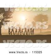 Vector of Group of Silhouetted Dancers Having Fun at Sunset in the Country by KJ Pargeter