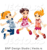 Vector of Group of Three Energetic Happy Girls Jumping by BNP Design Studio