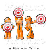 Vector of Group of Three Orange Guys Holding Red Targets in Different Positions by Leo Blanchette