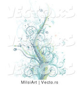 Vector of Grunge Pastel Blue, Purple and Green Vines Among Splatters and Butterflies - Background Design by MilsiArt