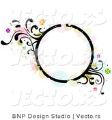 Vector of Grungy Circle Background Frame with Splatters, Vines and Butterflies by BNP Design Studio