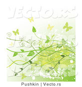 Vector of Grungy Green Background with Vines and Butterflies by Pushkin