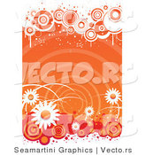 Vector of Grungy Orange Retro Styled Floral Background with White Daisies and Circles by Vector Tradition SM