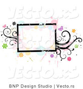 Vector of Grungy Rectangular Background Frame with Splatters, Vines and Butterflies by BNP Design Studio