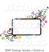 Vector of Grungy Rounded Rectangular Background Frame with Splatters, Vines and Butterflies by BNP Design Studio