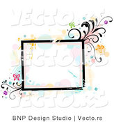 Vector of Grungy Square Background Frame with Splatters, Vines and Butterflies by BNP Design Studio