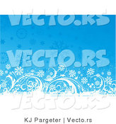 Vector of Grungy White Floral Vines with Blue Snowflakes - Digital Background Design by KJ Pargeter