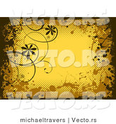 Vector of Grungy Yellow Background Design Bordered with Black and Brown Grunge Splatters, Halftone and Vines by Michaeltravers