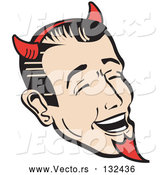 Vector of Guy Wearing Red Horns and a Red Goatee, Laughing Devilishly on Halloween by Andy Nortnik
