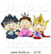 Vector of Halloween Cartoon Toddlers Wearing Pirate, Princess and King Costumes by BNP Design Studio