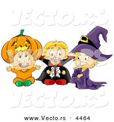 Vector of Halloween Cartoon Toddlers Wearing Pumpkin, Vampire, and Witch Costumes by BNP Design Studio