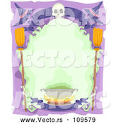 Vector of Halloween Frame with a Skull, Banner, Witch Hats, Broomsticks and Cauldron by BNP Design Studio