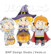 Vector of Halloween Mummy, Witch and Vampire Kids Trick or Treating by BNP Design Studio