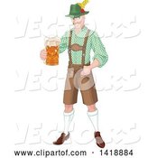 Vector of Handsome Oktoberfest German Guy Holding out a Beer Mug by Pushkin