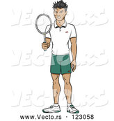 Vector of Happy Asian Tennis Player Guy Holding a Racket by Cartoon Solutions
